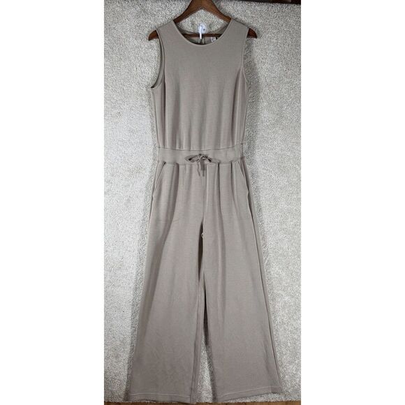 Spanx Air Essentials Jumpsuit Women Large Tan Wide Leg Sleeveless Drawsting - Picture 2 of 10